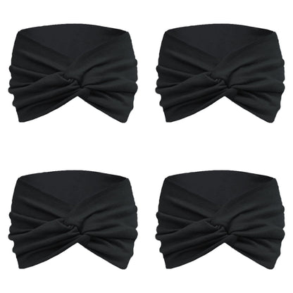 Extra Wide Headbands or Women Non-Slip, 7'' Large Twist Knotted Stretchy Wraps Head Bands Hair Accessories, 4 Pack, Black