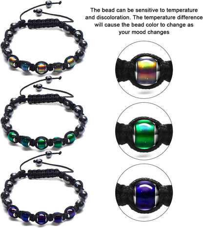 Adjustable Mood Bracelet or Women 2 Pieces Dazzling Shimmer Color Changing Beads Based on Emotions Thermochromic Bead Bracelets or Kids and Adult