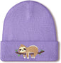 Sloth Beanie Winter Purple Hat or Women Cute Sloth Knitted Cap Winter Crochet Hat Gits or Women Animal Lovers
