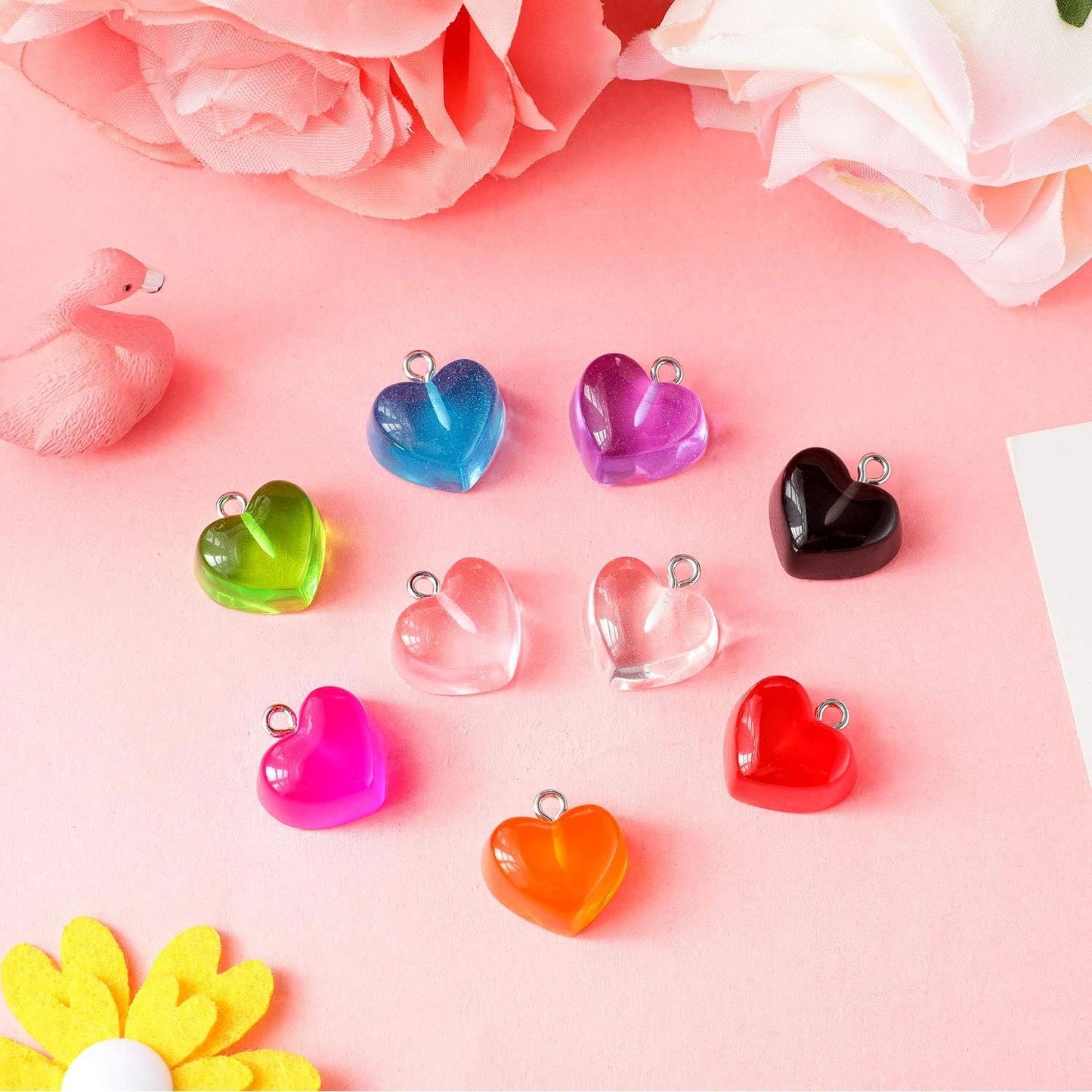 Heart Charms Pendant Colorul Love Heart Candy Keychains Charm Necklace Earring Pendant or DIY Jewelry Crats Supplies