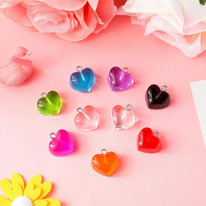 Heart Charms Pendant Colorul Love Heart Candy Keychains Charm Necklace Earring Pendant or DIY Jewelry Crats Supplies
