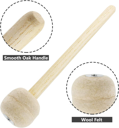 Biaungdo 2 Pack Drum Mallet, 13" Wool Felt Drum Stick, Bass Drum Mallet Drum Stick, Anti-slip Bass Percussion Sticks, Beige