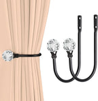2 x Heavy Duty U Shaped Metal Curtain Holdbacks Curtain Tiebacks with Clear Crystal Ball Pull Backs Curtain Holders or Drapes (Black)