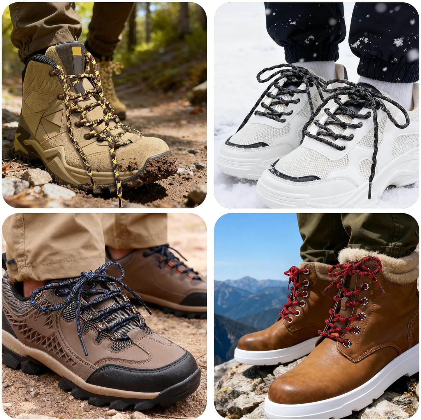 2 Pair Round Wave Shape Non Slip Heavy Duty and Durable Outdoor Climbing Shoelaces Hiking Shoe Laces Shoestrings