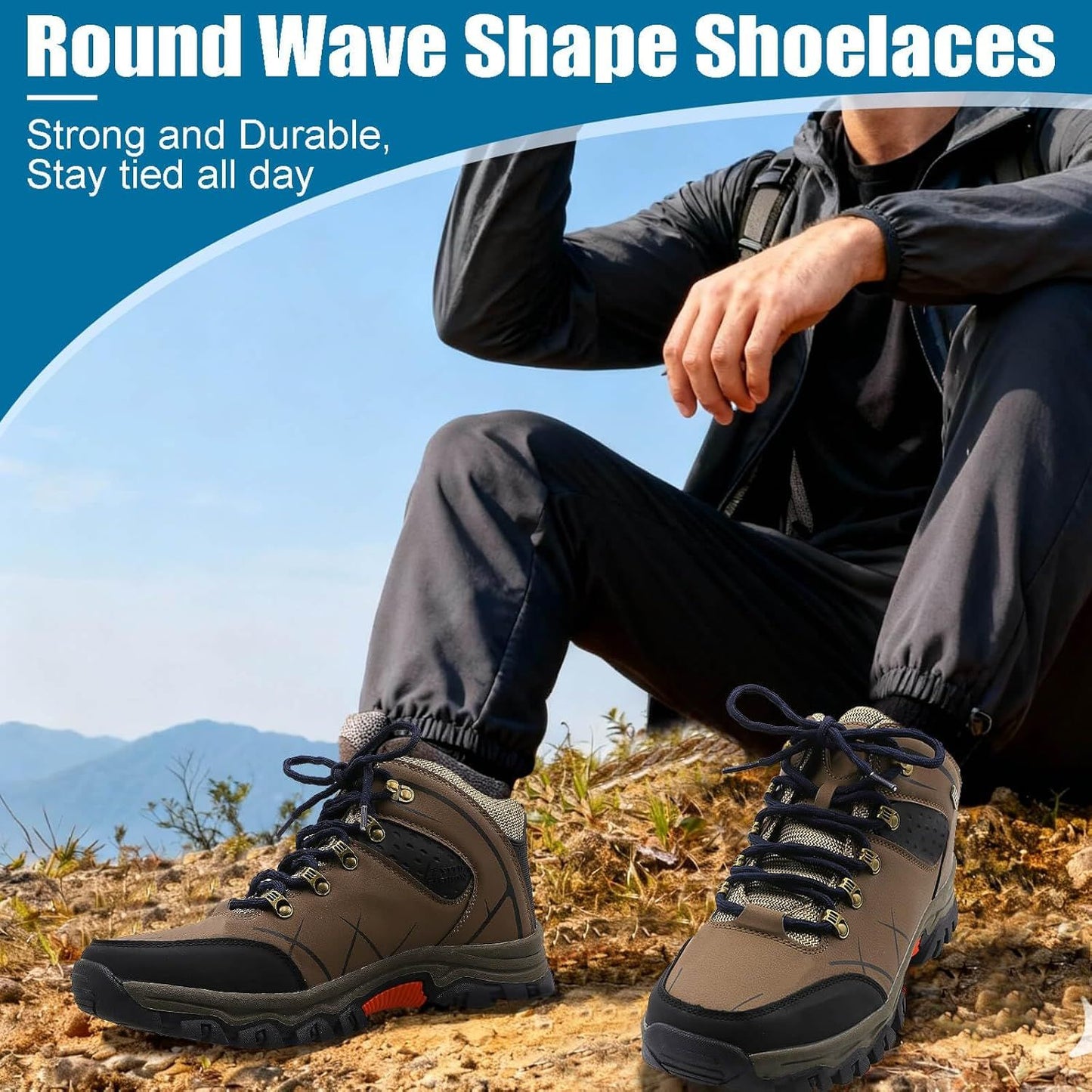 2 Pair Round Wave Shape Non Slip Heavy Duty and Durable Outdoor Climbing Shoelaces Hiking Shoe Laces Shoestrings