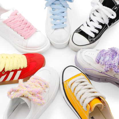 Thick uzzy Shoe Laces: Chunky Plush lat Shoelaces or Sneakers - 1 Pair