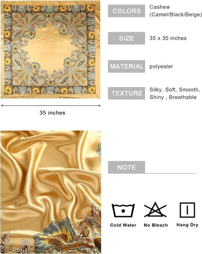35” Large Square Satin Head Scar - 3Pcs Satin Hair Scarves Silk Bandana Scar Headscar Silk eeling Scar or Women