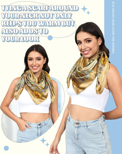 35” Large Square Satin Head Scar - 3Pcs Satin Hair Scarves Silk Bandana Scar Headscar Silk eeling Scar or Women
