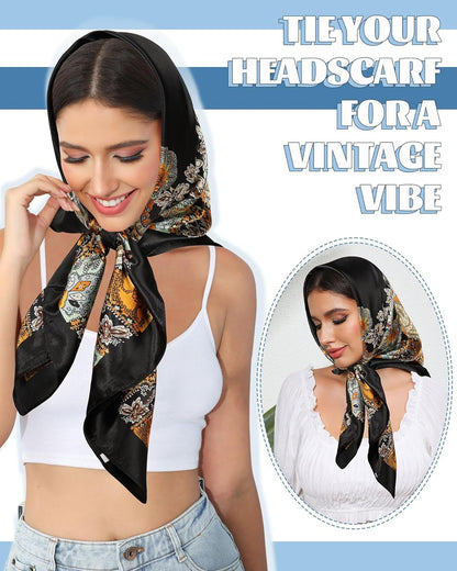 35” Large Square Satin Head Scar - 3Pcs Satin Hair Scarves Silk Bandana Scar Headscar Silk eeling Scar or Women