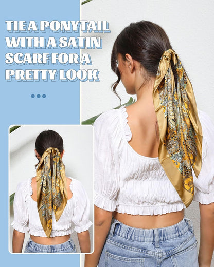 35” Large Square Satin Head Scar - 3Pcs Satin Hair Scarves Silk Bandana Scar Headscar Silk eeling Scar or Women