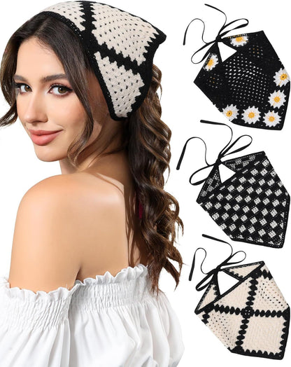 Crochet Head Scar Hair Bandanas Women Knit Bandana Headband Scar Tie-Back Head Coverings loral Headscar or Girls
