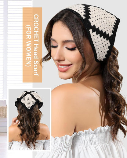 Crochet Head Scar Hair Bandanas Women Knit Bandana Headband Scar Tie-Back Head Coverings loral Headscar or Girls