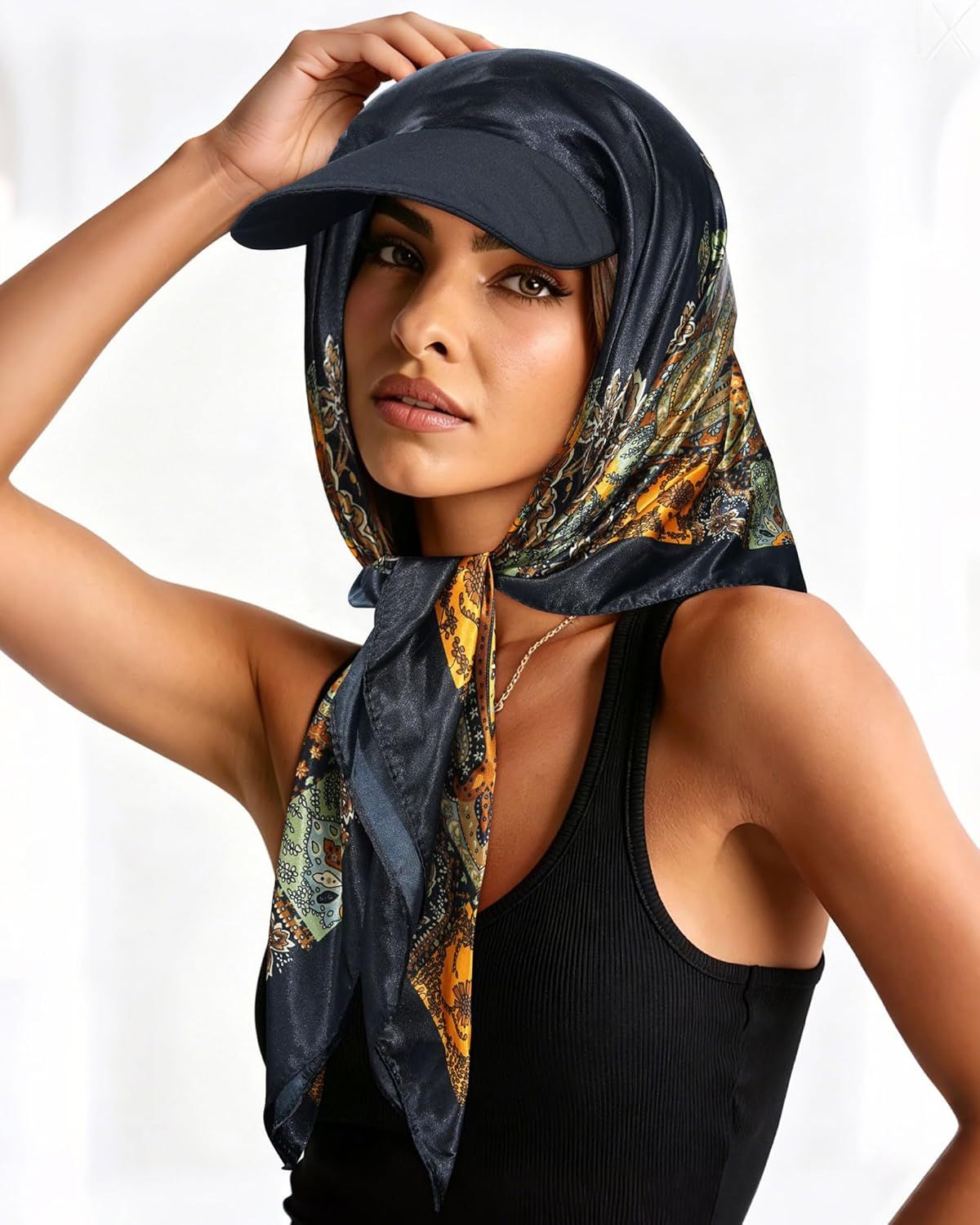 Women's Satin Head Scar with Sun Visor Brim Hat Scar with Visor Cap or Women One Piece Design