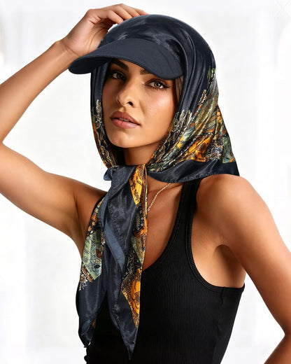 Women's Satin Head Scar with Sun Visor Brim Hat Scar with Visor Cap or Women One Piece Design