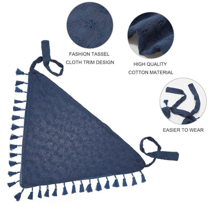loral Tassels Hair Scar Headband - 2PCS Cotton Hair Bandana Scar With Tassels Tie Back Head Kerchie Headband or Women and Girls (Navy Blue+White)