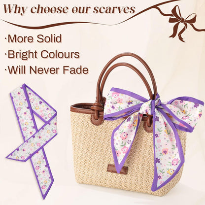 4Pcs Twilly Scar or Handbags 5.9" x 59" Silk-Like Satin Skinny Neck Scar or Purse Lightweight Headband Hair Tie