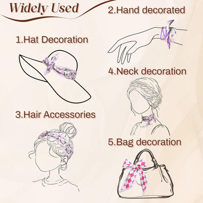 4Pcs Twilly Scar or Handbags 5.9" x 59" Silk-Like Satin Skinny Neck Scar or Purse Lightweight Headband Hair Tie