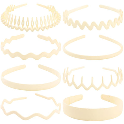 Plastic Matte Zig Zag Headbands or Women, Non Slip with Teeth, 8 Pack (Cream, One size)