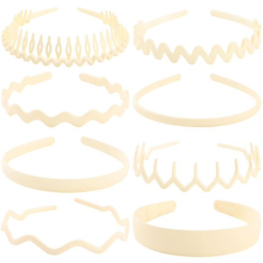 Plastic Matte Zig Zag Headbands or Women, Non Slip with Teeth, 8 Pack (Cream, One size)