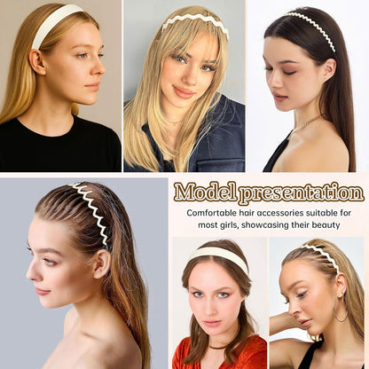 Plastic Matte Zig Zag Headbands or Women, Non Slip with Teeth, 8 Pack (Cream, One size)