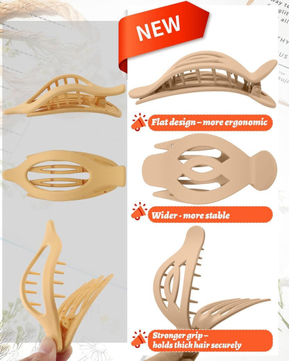 6Pcs Upgrade Large lat Hair Claw Clips or Women Girls, 5" Non-slip Duckbill Hair Clips or Long, Thick, Thin Hair, Comortable or Driving & Lying Down (Matte (Neutral))