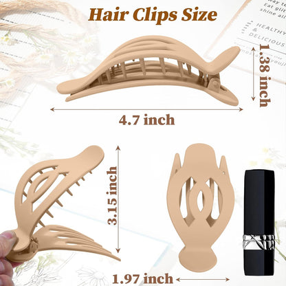 6Pcs Upgrade Large lat Hair Claw Clips or Women Girls, 5" Non-slip Duckbill Hair Clips or Long, Thick, Thin Hair, Comortable or Driving & Lying Down (Matte (Neutral))