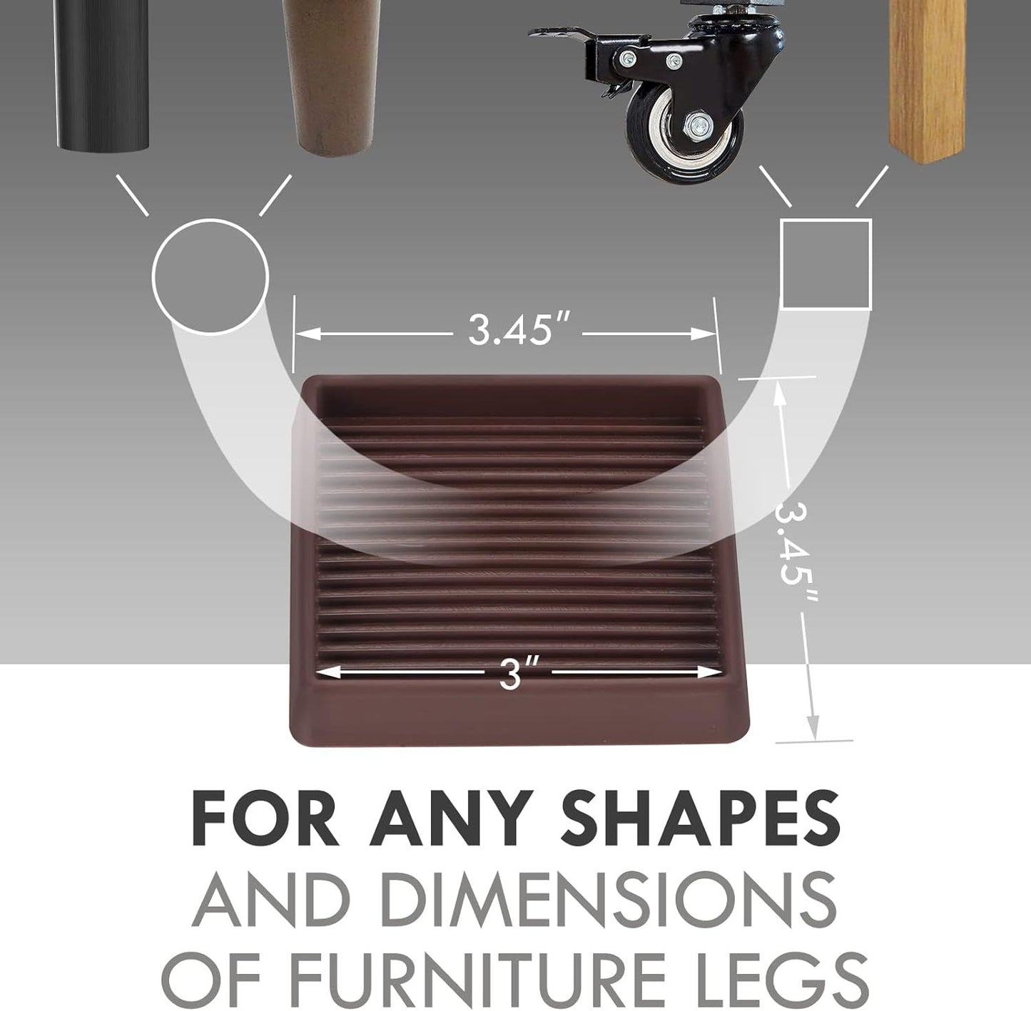 3X3 Rubber Caster Cups, Non Slip urniture Pads, Anti-Slip urniture Gripper, Anti Skid urnitures eet, Anti Slide loor Protector or Bed Couch Stoppers (Brown, 4 Pack)