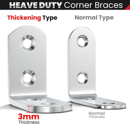 8 PCS Heavy Duty Corner Brace, 40x40mm Stainless Steel Joint Right Angle Brackets with Screws, 90 Degree Wall Brackets Hanger or Shelves, Tables, Dressers, Chairs, Silver