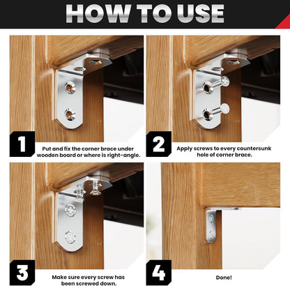 8 PCS Heavy Duty Corner Brace, 40x40mm Stainless Steel Joint Right Angle Brackets with Screws, 90 Degree Wall Brackets Hanger or Shelves, Tables, Dressers, Chairs, Silver