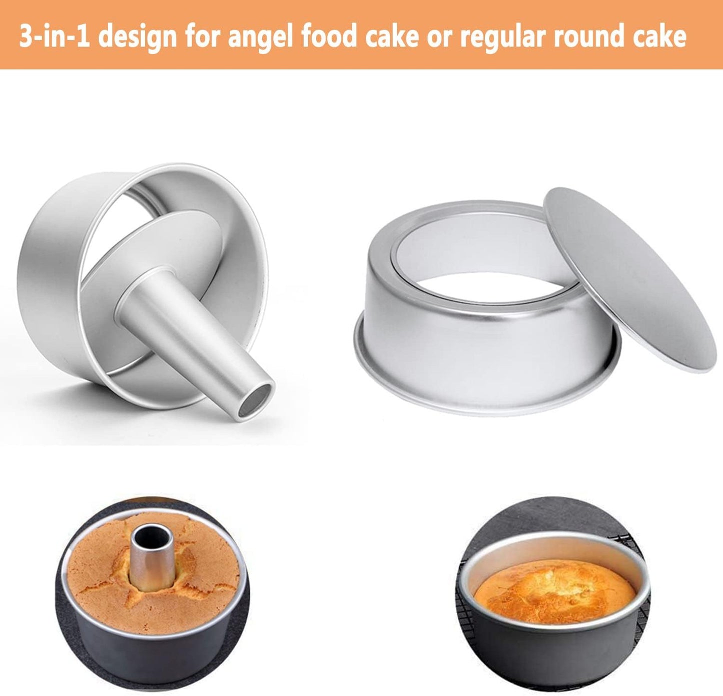 6 Inch Angel Food Cake Pan with Removable Bottom, Aluminum Round Tube Pan Chiffon Cake Mold Baking Tin