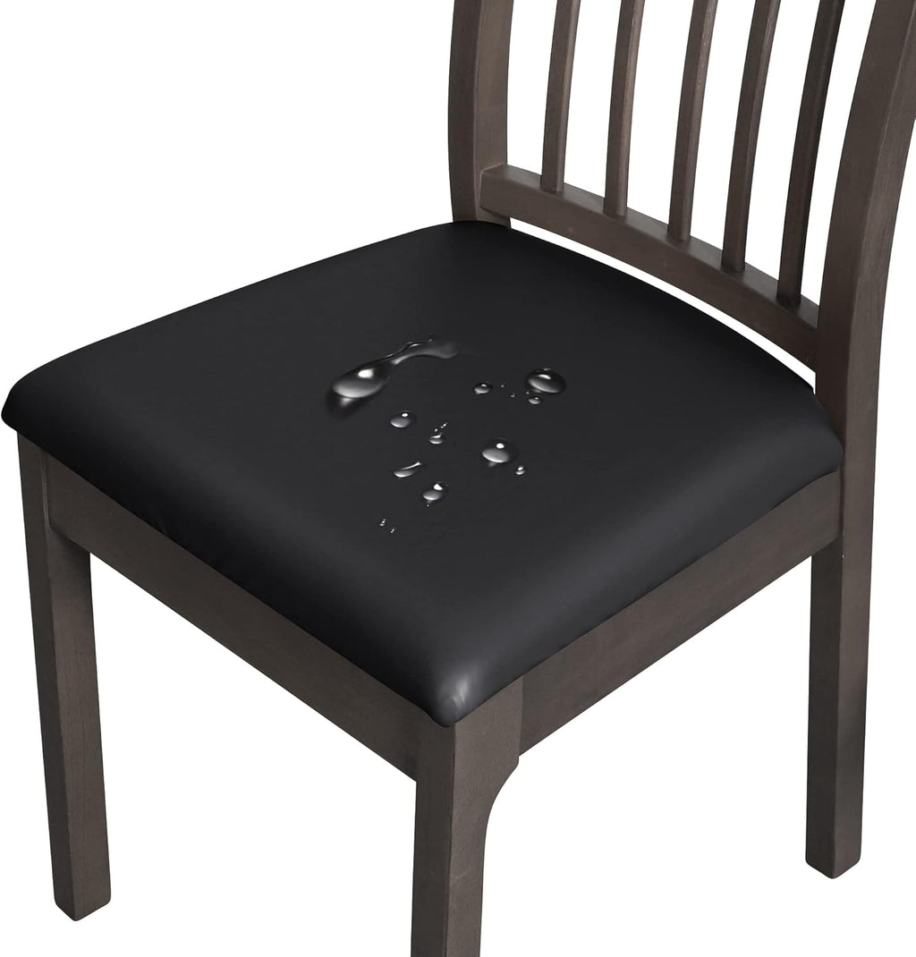 FORCHEER Waterproof PU Leather Chair Seat Covers Set of 4 Black Stretch Dining Room Chair seat Covers Kitchen Chair Seat Slipcovers 18inch Removable Washable