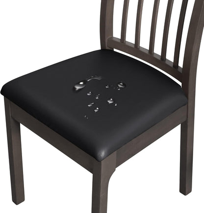 FORCHEER Waterproof PU Leather Chair Seat Covers Set of 4 Black Stretch Dining Room Chair seat Covers Kitchen Chair Seat Slipcovers 18inch Removable Washable