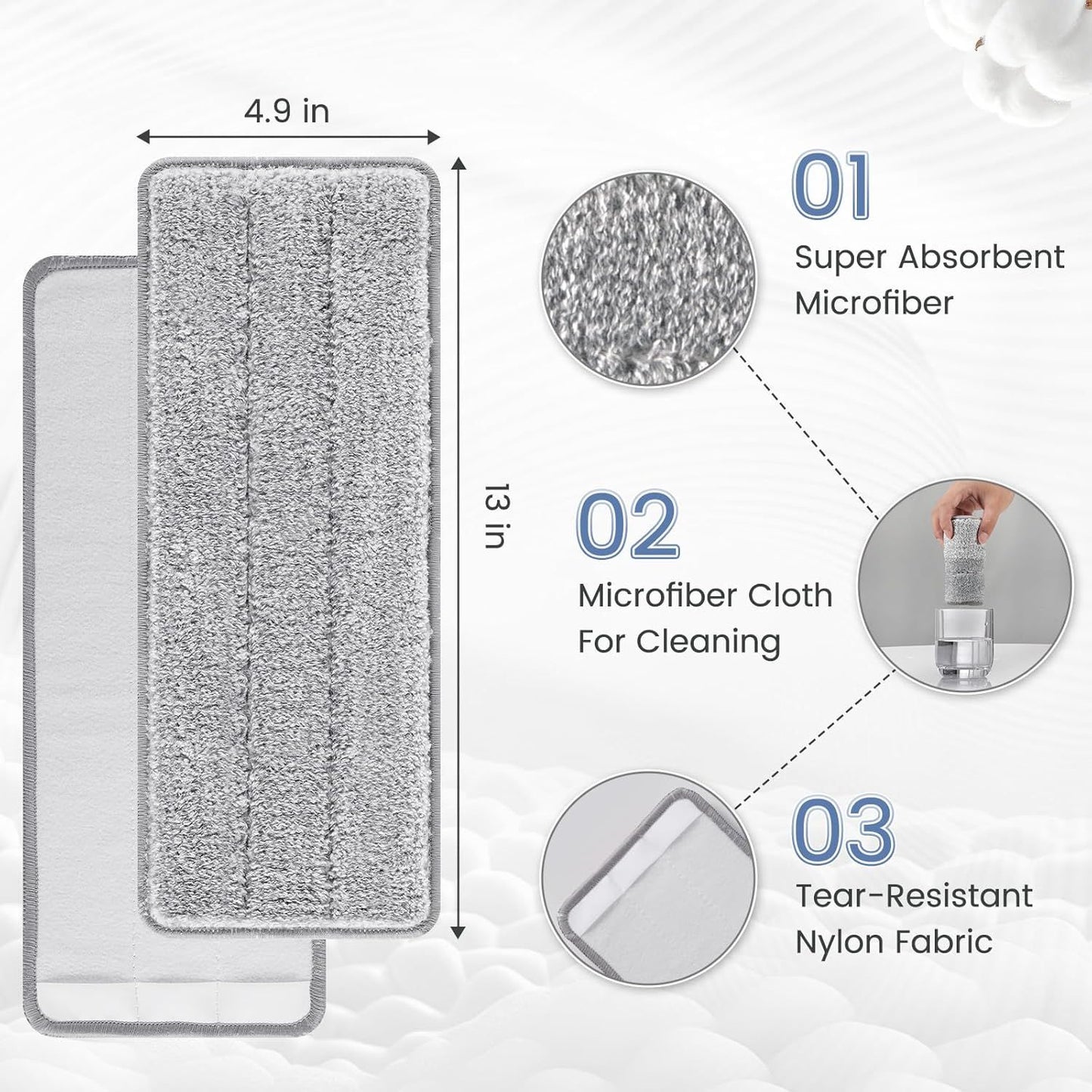 lat Mop Head Replacement Pads Compatible with Joy-MOOP Mop and Bucket Set, Reusable Washable Squeeze Microiber Mop Reills or Oshang Bosheng Mop - 13" X 4.9", Grey Only