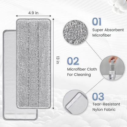 lat Mop Head Replacement Pads Compatible with Joy-MOOP Mop and Bucket Set, Reusable Washable Squeeze Microiber Mop Reills or Oshang Bosheng Mop - 13" X 4.9", Grey Only