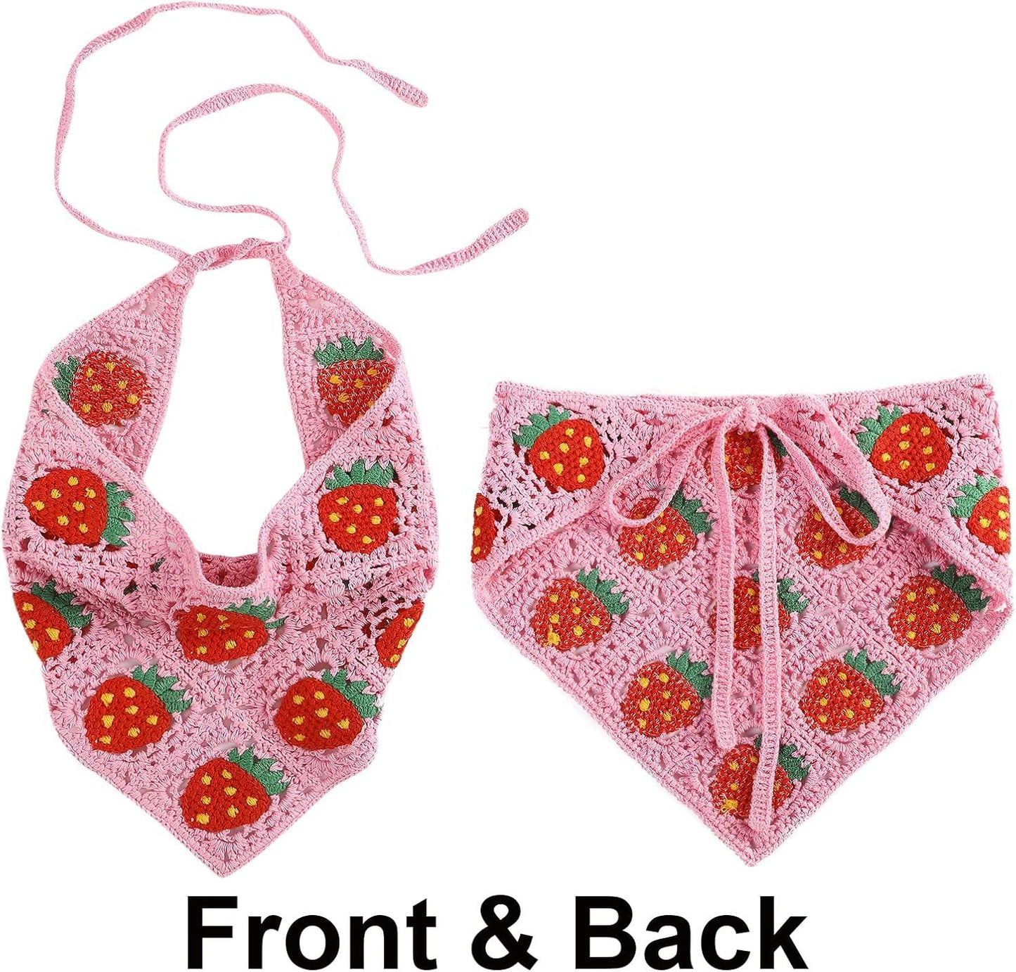 Crochet Bandana Head Kerchie Hair Scar 2Pcs Knitted Scarves Tie Bcak loral Headwrap or Women Girls