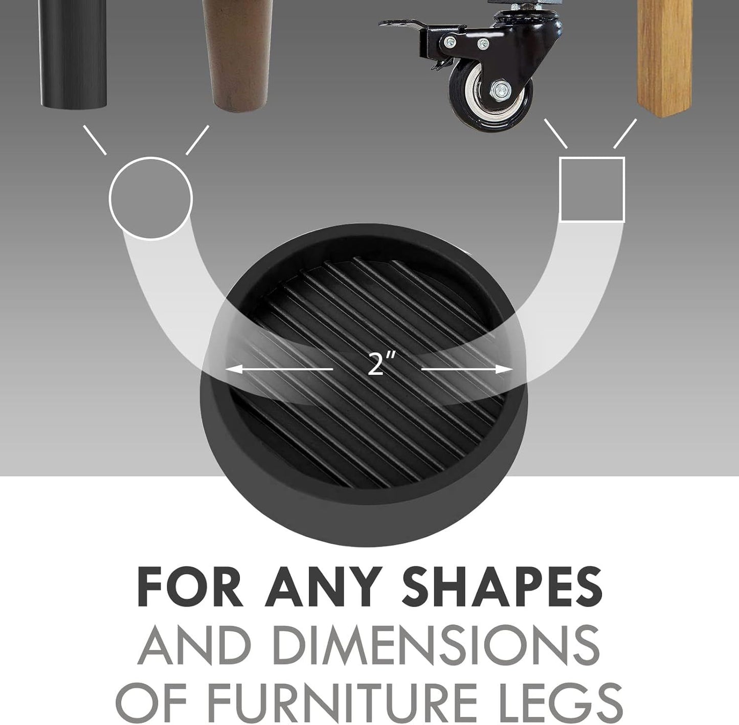 2X2 Round and Square Rubber Caster Cups, Non Slip urniture Pads, Anti-Slip Gripper, Anti Skid urniture eet, Anti Slide loor Protector or Bed Couch Table Chair Stoppers - Black, 8 Pack