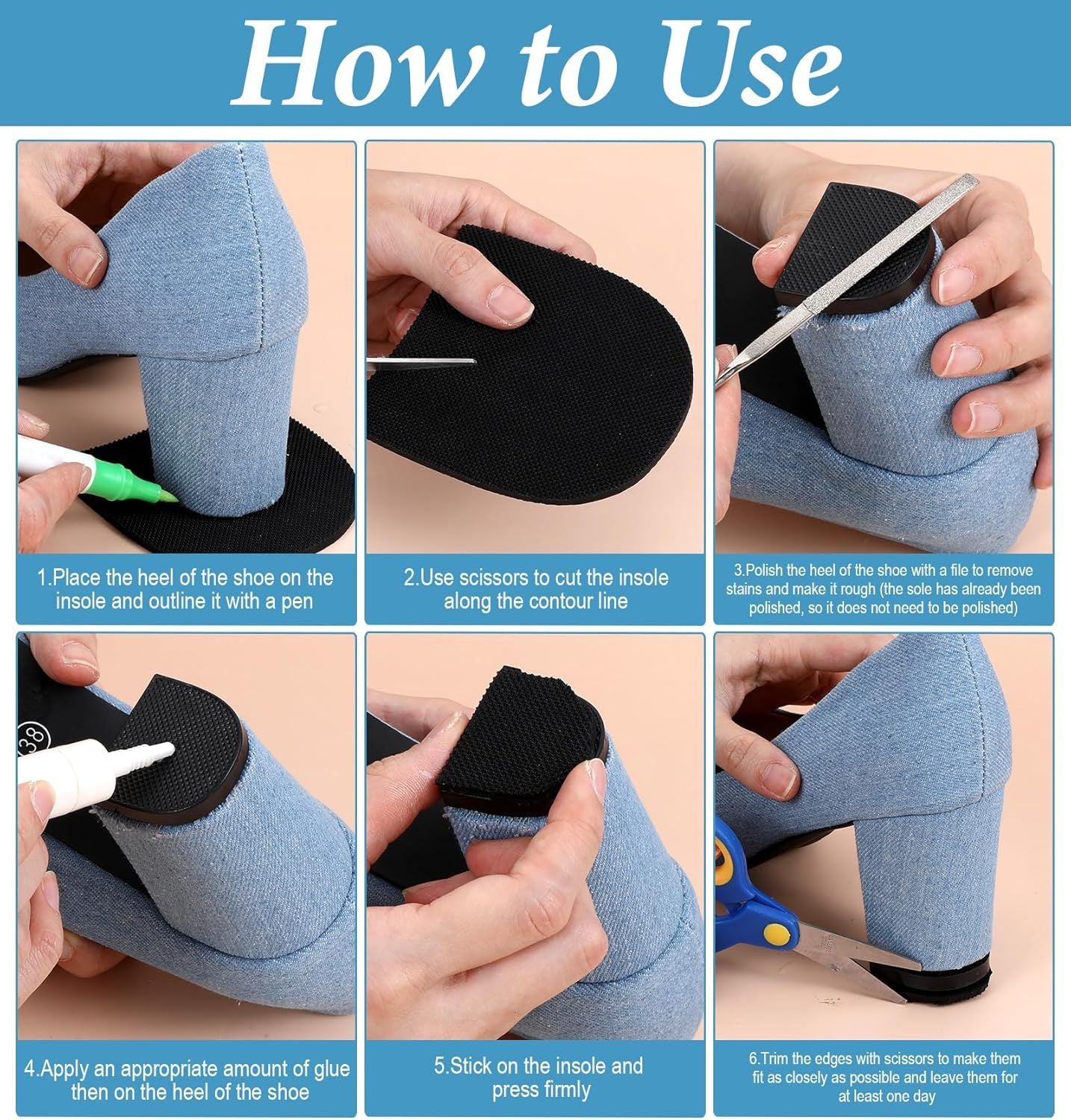 4PCS Shoe Repair Kit Heel, 3.8 * 3.4 Inch Shoe Heel Repair for Boots Suitable for Men Women Boot Shoes (Black)