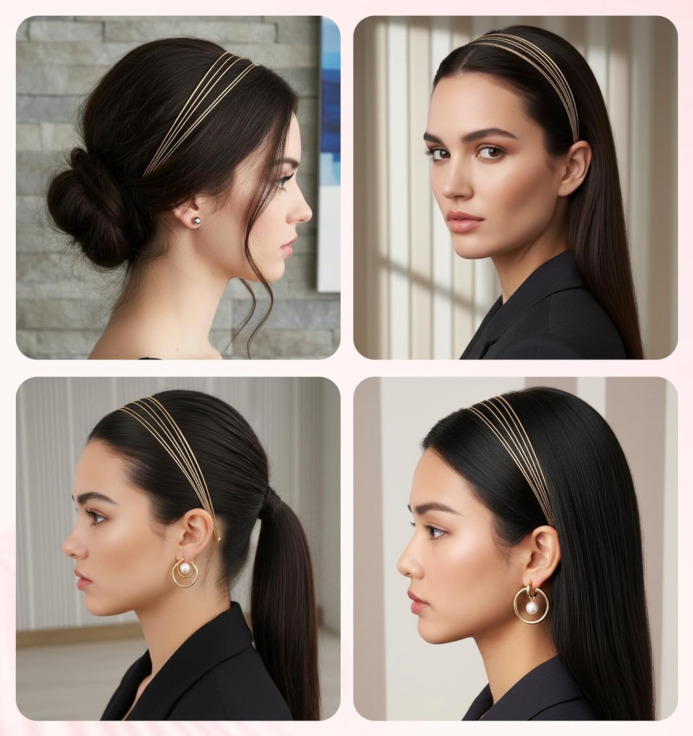 2Pcs Metal Headbands for Women, Silver & Gold Thin Metal Headbands for Women Multi Layers Double Headband, Trendy Layered Design Perfect for Parties & Daily Wear