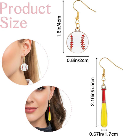 Baseball Earrings, Dangle Baseball Earrings for Women, Sports Jewelry Softball Player Gift (White, Yellow and Red)