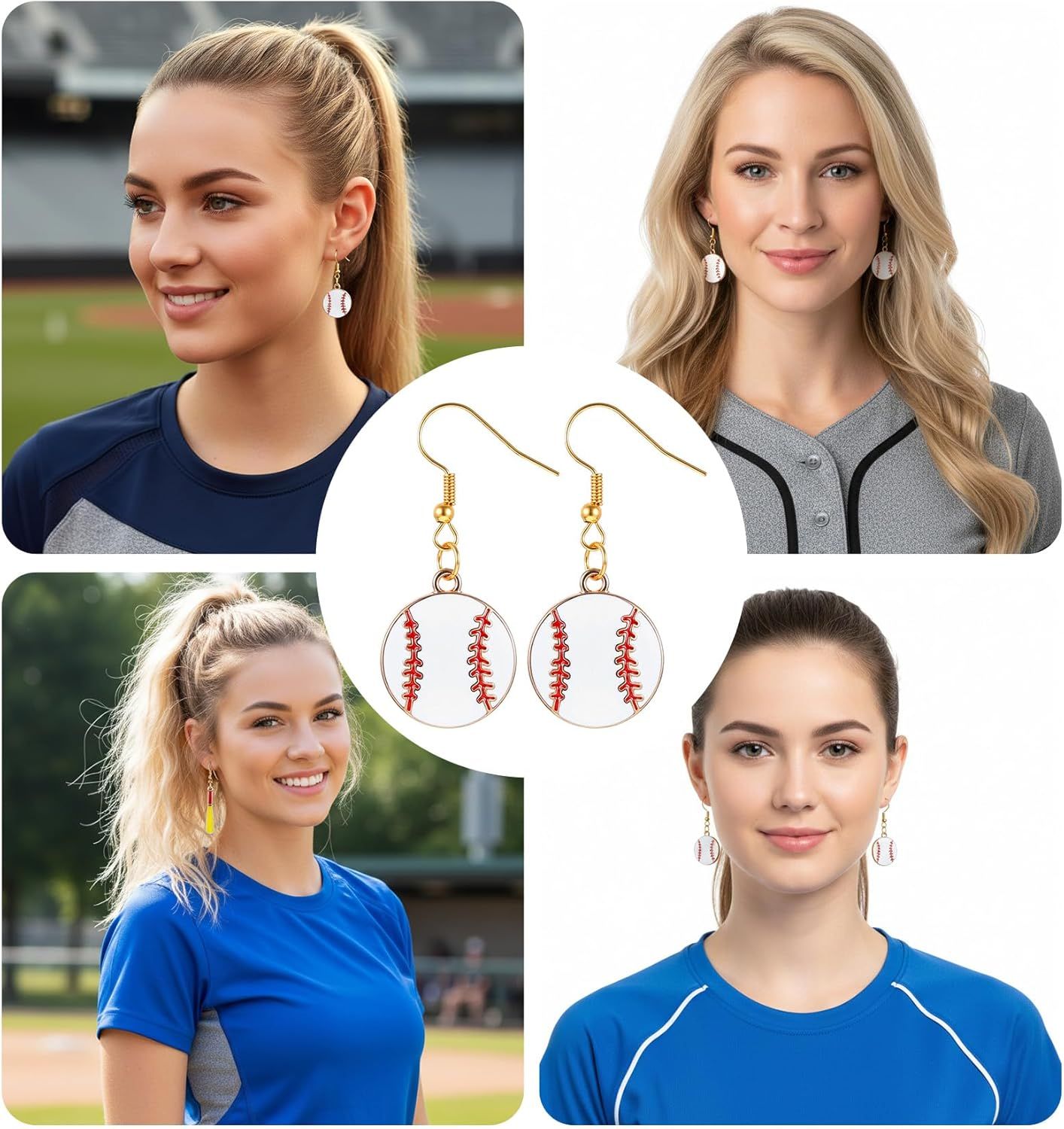 Baseball Earrings, Dangle Baseball Earrings for Women, Sports Jewelry Softball Player Gift (White, Yellow and Red)
