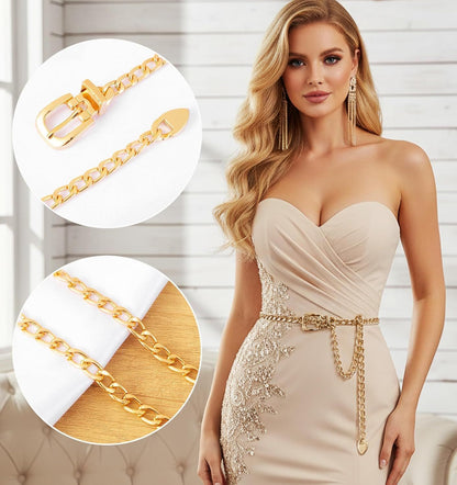 Gold Belt Chain, Adjustable Gold Chain Belts For Women, Stylish Accessory for Jeans Dresses Body Waist Decoration (41.7 Inch/106 cm Long)