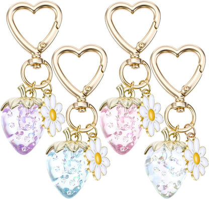 Strawberry Purse Charm, 4 Pcs Strawberry Keychain Charm for Girls Handbag (4 Colors, 2.83 Inch)