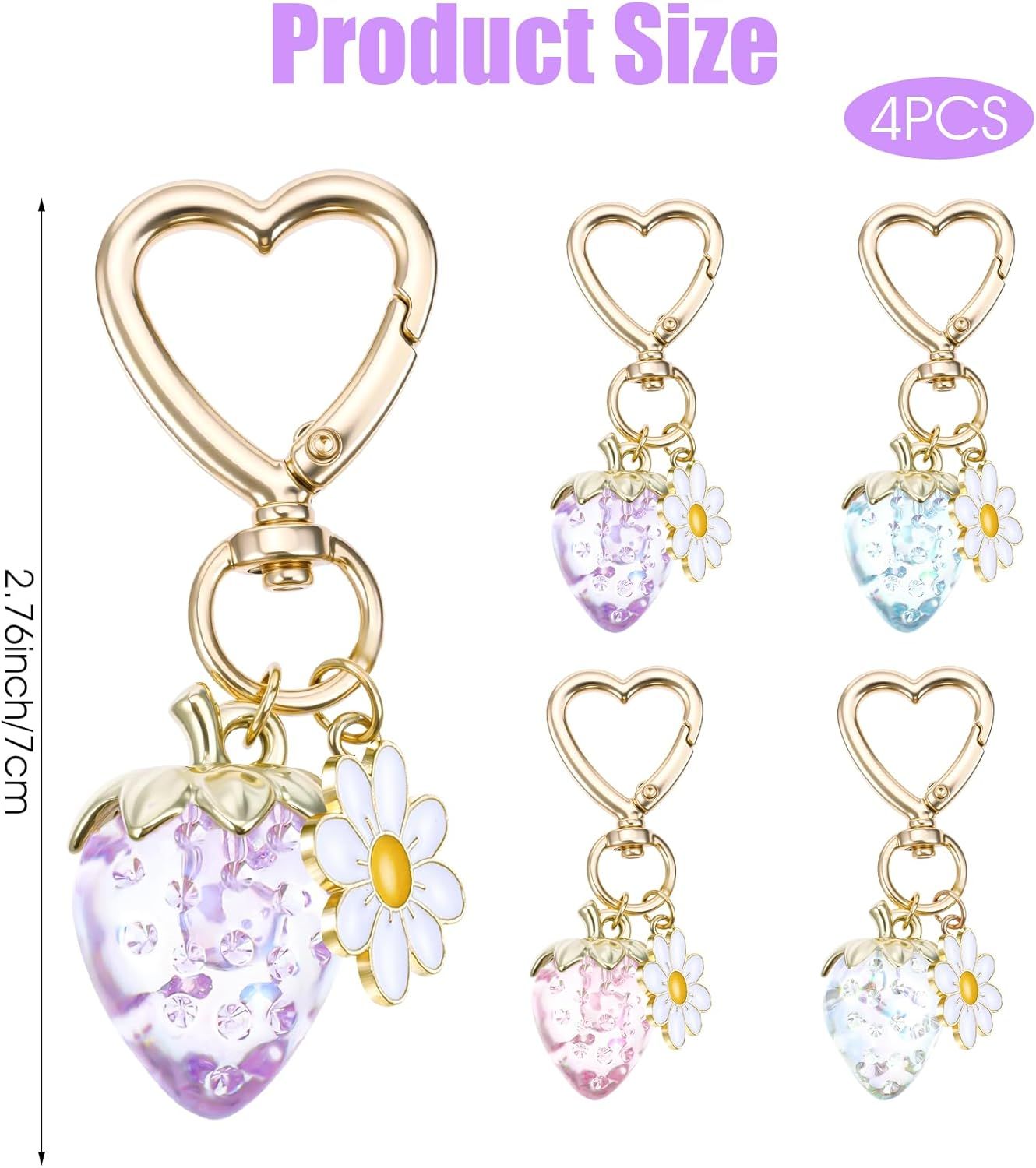 Strawberry Purse Charm, 4 Pcs Strawberry Keychain Charm for Girls Handbag (4 Colors, 2.83 Inch)