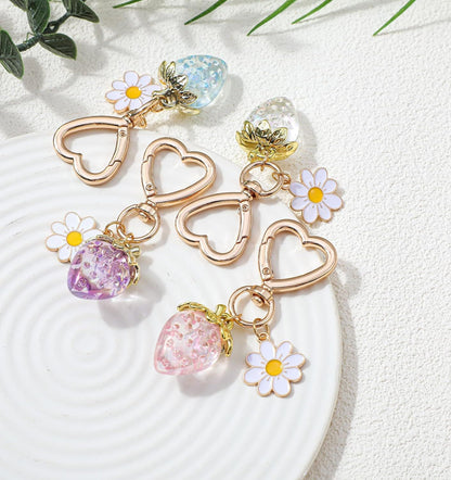 Strawberry Purse Charm, 4 Pcs Strawberry Keychain Charm for Girls Handbag (4 Colors, 2.83 Inch)