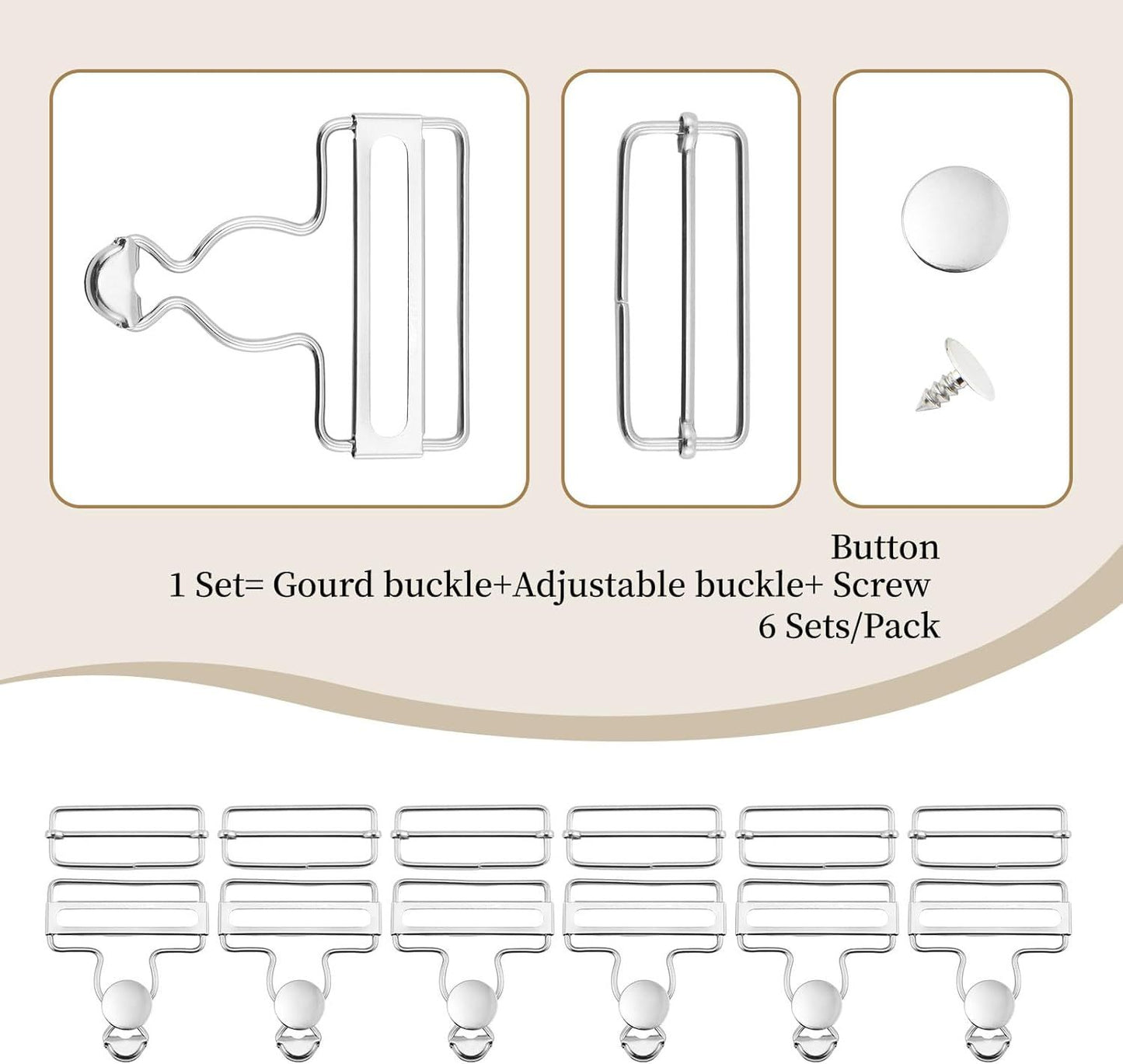 6 Sets Metal Overalls Buckles,Metal Suspender Buckle Overall Clips with Adjustable Tri Glide Slide Buckle Buttons