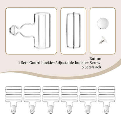 6 Sets Metal Overalls Buckles,Metal Suspender Buckle Overall Clips with Adjustable Tri Glide Slide Buckle Buttons