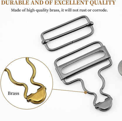 6 Sets Metal Overalls Buckles,Metal Suspender Buckle Overall Clips with Adjustable Tri Glide Slide Buckle Buttons