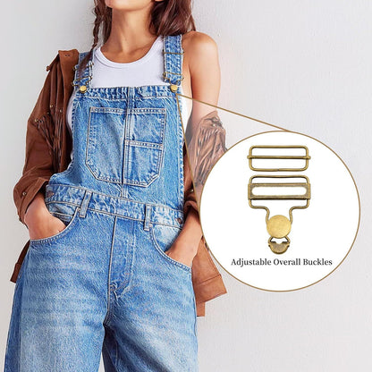 6 Sets Metal Overalls Buckles,Metal Suspender Buckle Overall Clips with Adjustable Tri Glide Slide Buckle Buttons