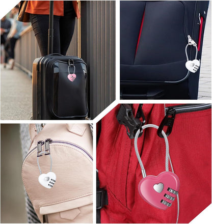 Pink Locker Lock, 3Pcs Heart Shaped Lock, Heart Locks for Suitcase & Locker (3 Colors)
