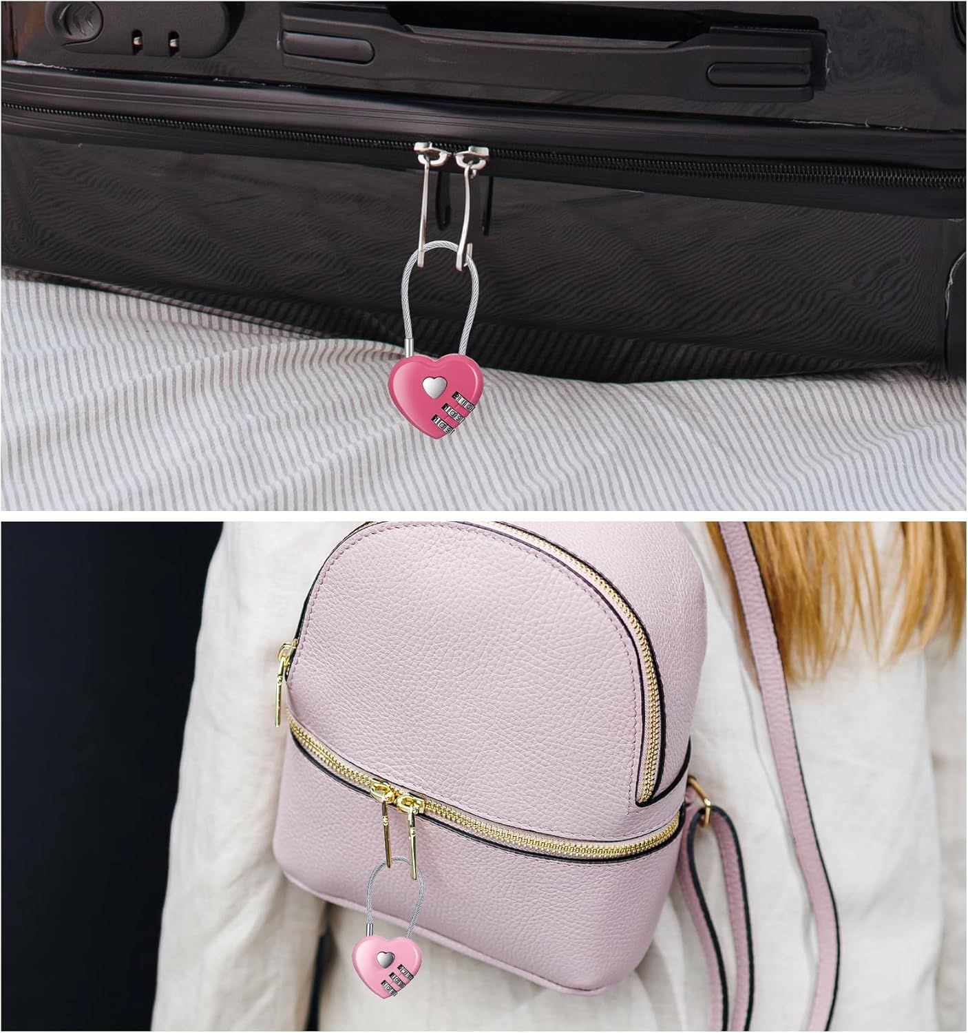 Pink Locker Lock, 3Pcs Heart Shaped Lock, Heart Locks for Suitcase & Locker (3 Colors)